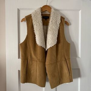 TALBOTS Faux Suede Sherling Sherpa Drape Tan Vest Large